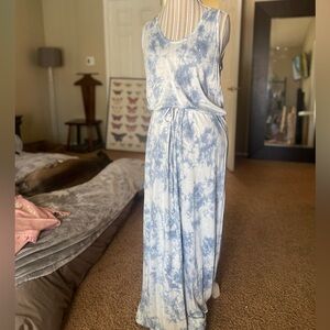 Calvin Klein Jeans Blue Tie Dye Tie Waist Maxi Dress sz XL